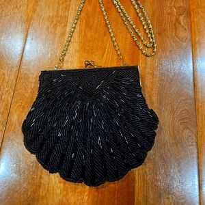Vintage 50's Style Black Beaded Evening Bag
